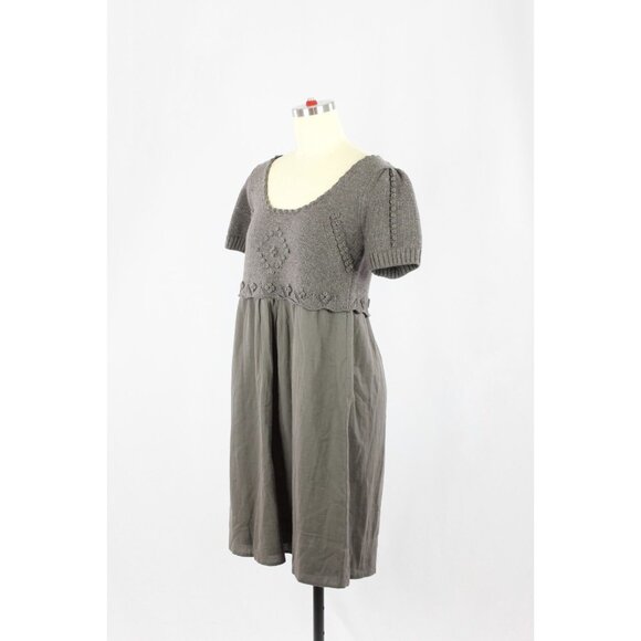 COMPTOIR DES COTONNIERS Farah Taupe Wool Knit Cotton Gauze Empire Dress, Size M - Picture 4 of 14